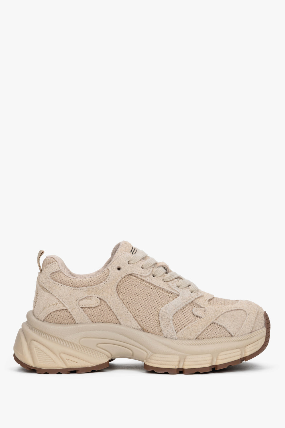 Women's Beige Sneakers made of Velour and Breathable Mesh ES8 ER00119239.