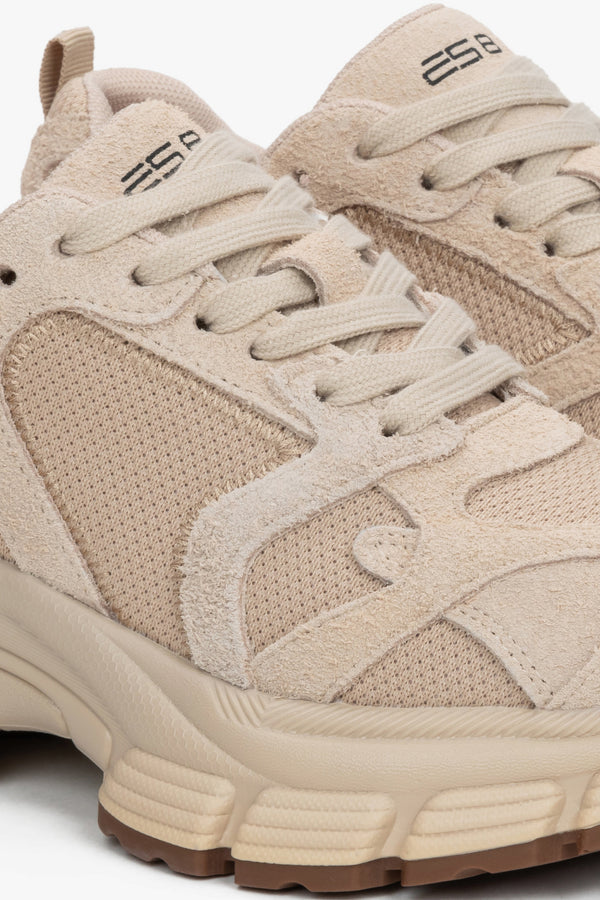 Women's premium beige velour and textile sneakers by Estro – an elegant angled presentation highlighting their modern, urban silhouette.