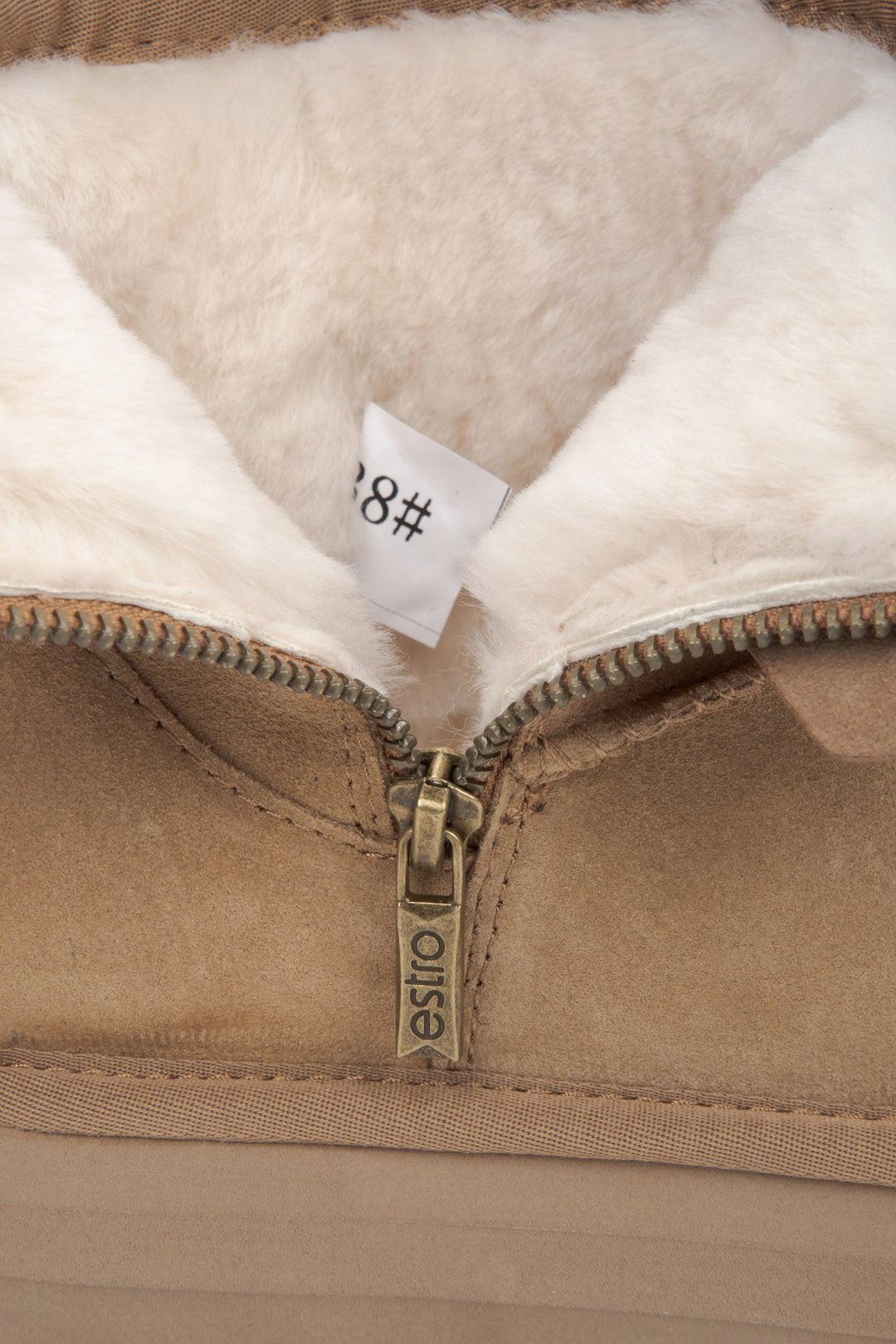 Elegant women's snow boots in beige, made of genuine velour with a fur-lined interior.