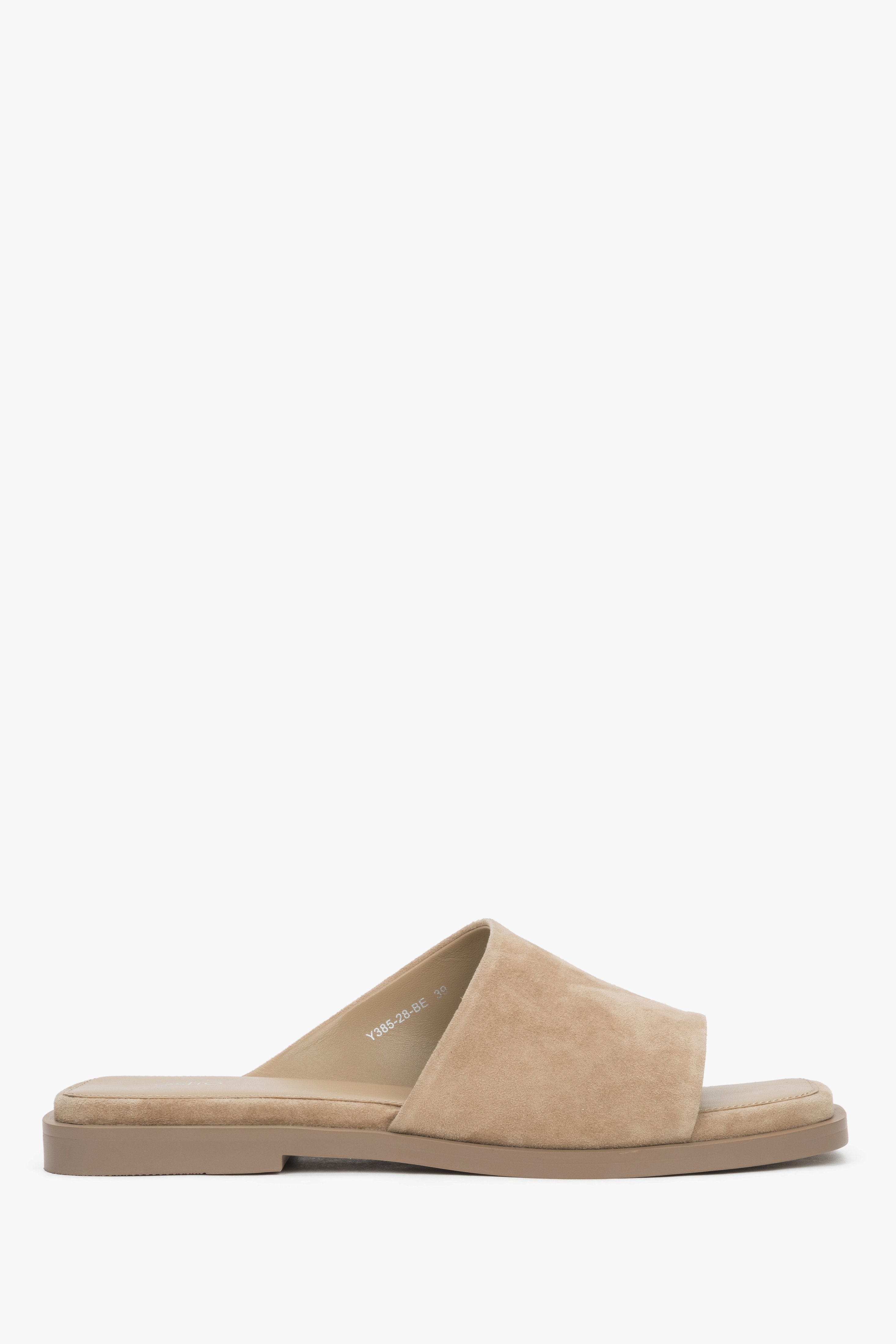 Women’s Beige Square-Toe Slide Sandals in Genuine Velour Estro ER00119226.