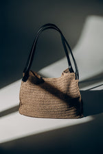 Women's beige straw shopper bag with reinforced handles by Estro
