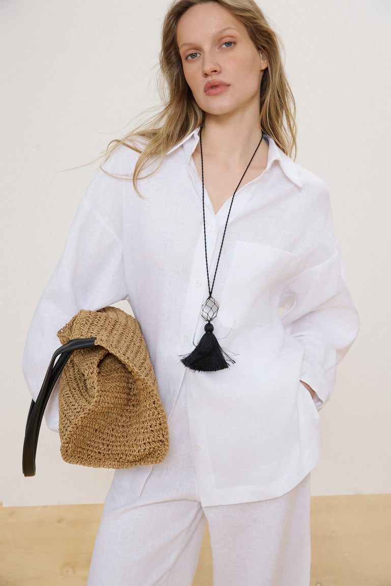 Women's Beige Straw Shopper Bag with Reinforced Handles Estro ER00117861