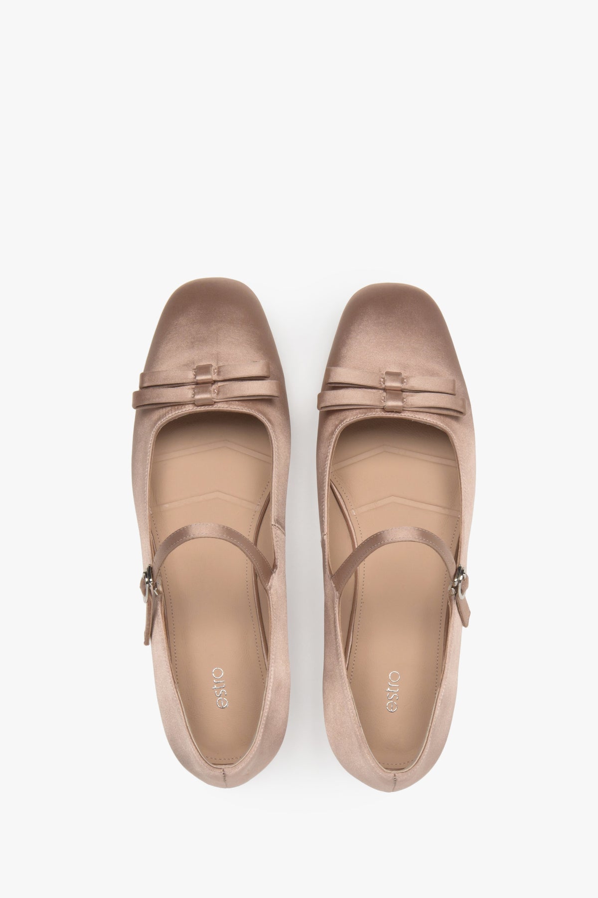 Estro beige textile ballet flats with buckle detail.