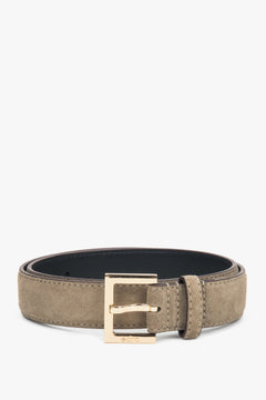 Women's Beige Thin Belt made of Genuine Velour with a Gold Buckle Estro ER00118273.