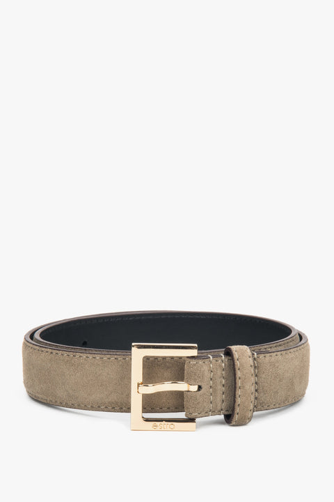 Women's Beige Thin Belt made of Genuine Velour with a Gold Buckle Estro ER00118273.