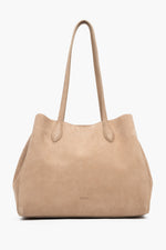 Women’s Beige Tote Shoulder Bag in Genuine Velour Estro ER00119889.