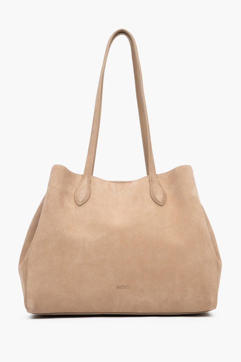 Women’s Beige Tote Shoulder Bag in Genuine Velour Estro ER00119889.