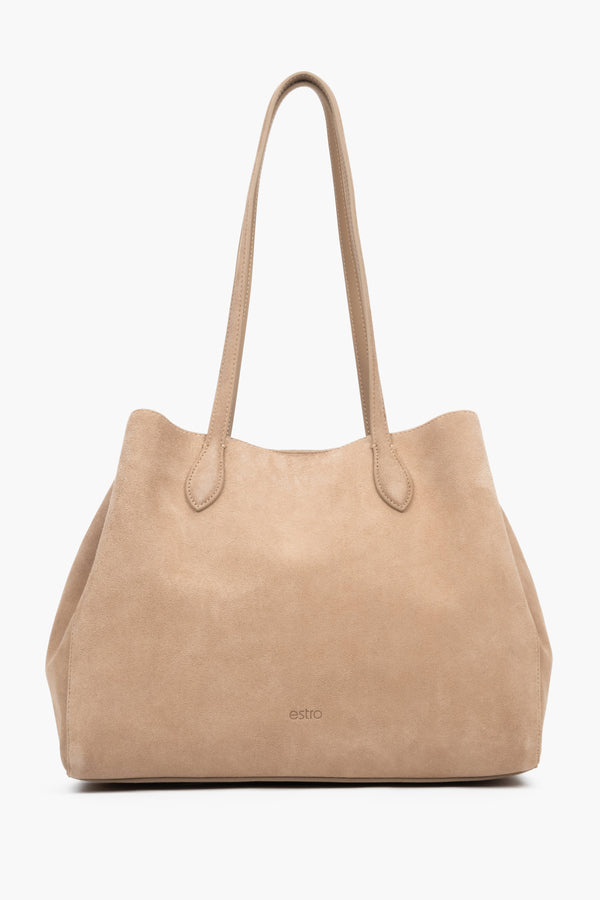 Women’s Beige Tote Shoulder Bag in Genuine Velour Estro ER00119889.
