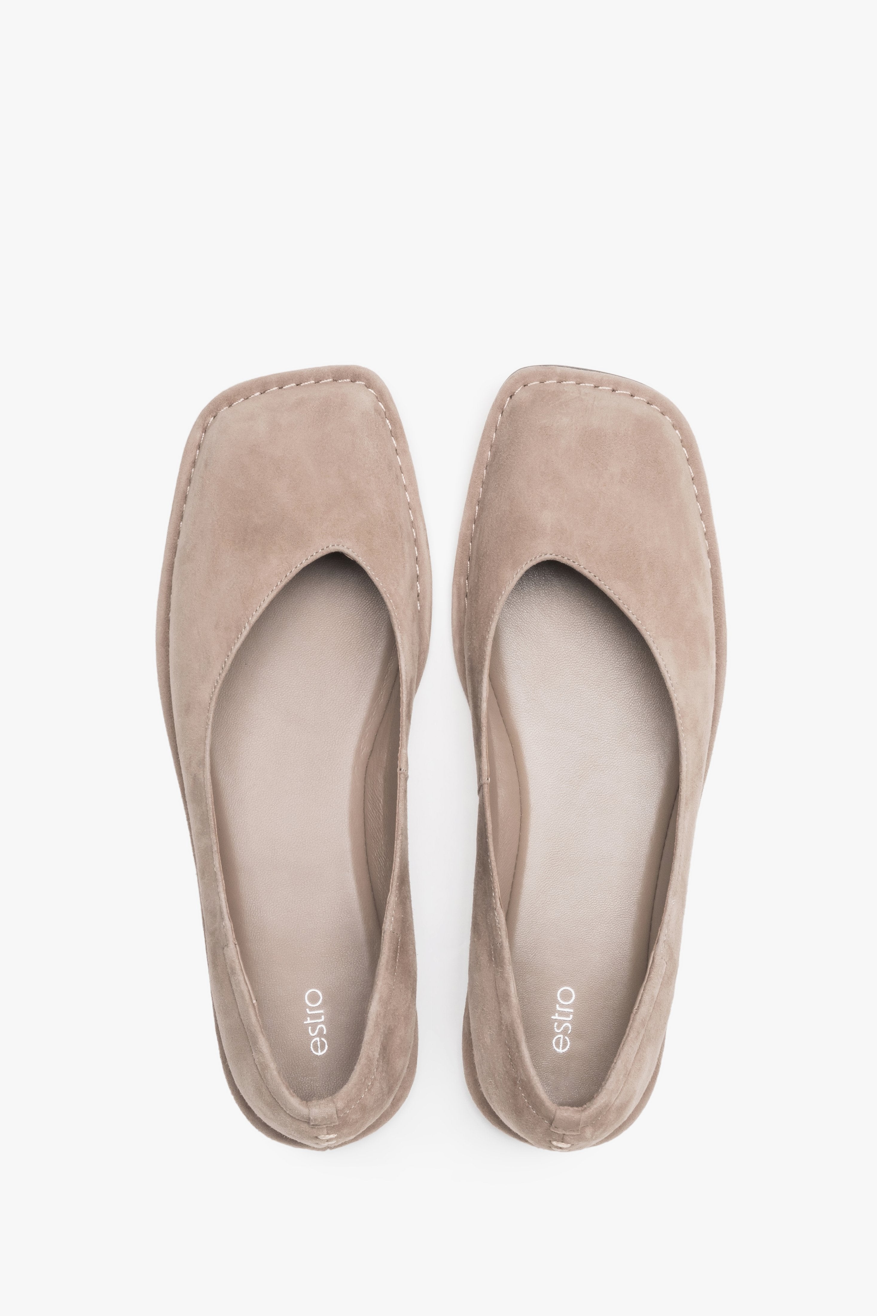 Women's beige velour barefoot ballet flats with square toe by Estro