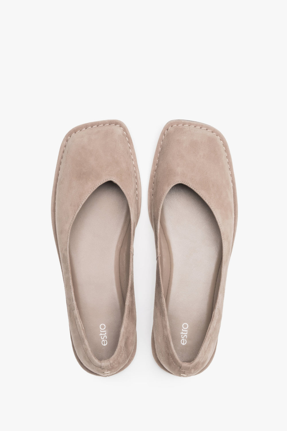 Women's beige velour barefoot ballet flats with square toe by Estro