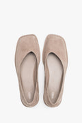 Women's beige velour barefoot ballet flats with square toe by Estro