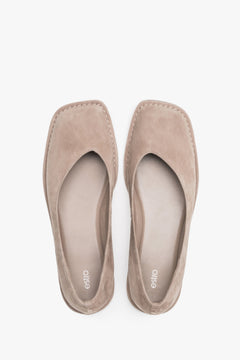 Women's beige velour barefoot ballet flats with square toe by Estro