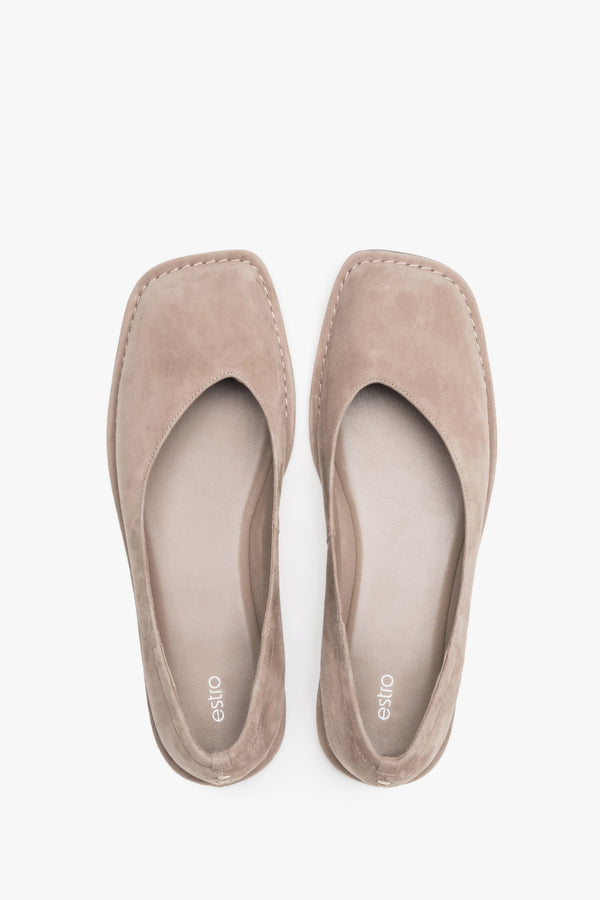 Women's beige velour barefoot ballet flats with square toe by Estro