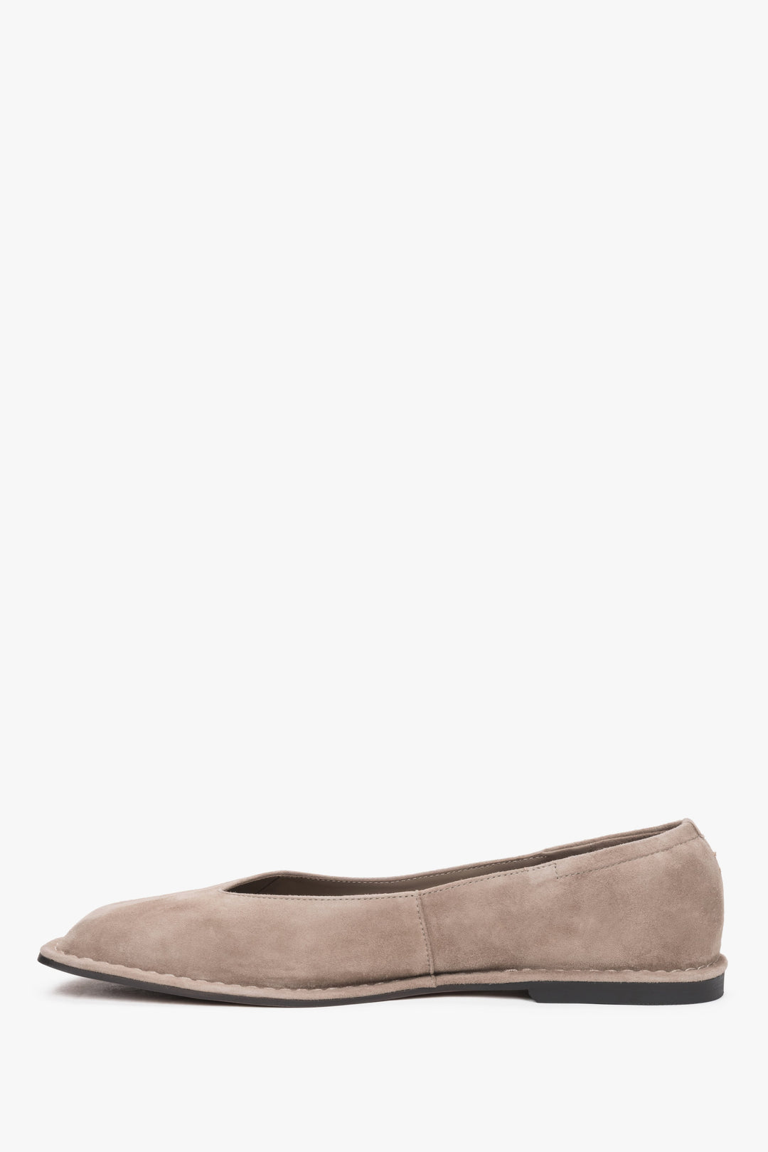 Side view of women's beige velour barefoot ballet flats by Estro