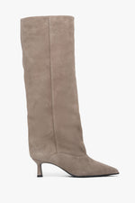 Women's Beige Velour Knee-High Boots with a Low Flared Heel Estro ER00118408.