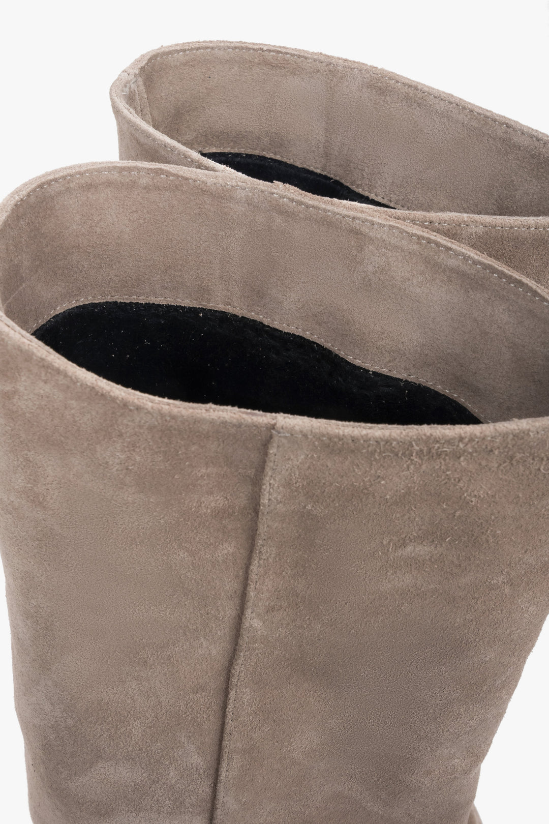 Women's beige knee-high boots Estro, made of genuine velour with a low flared heel.