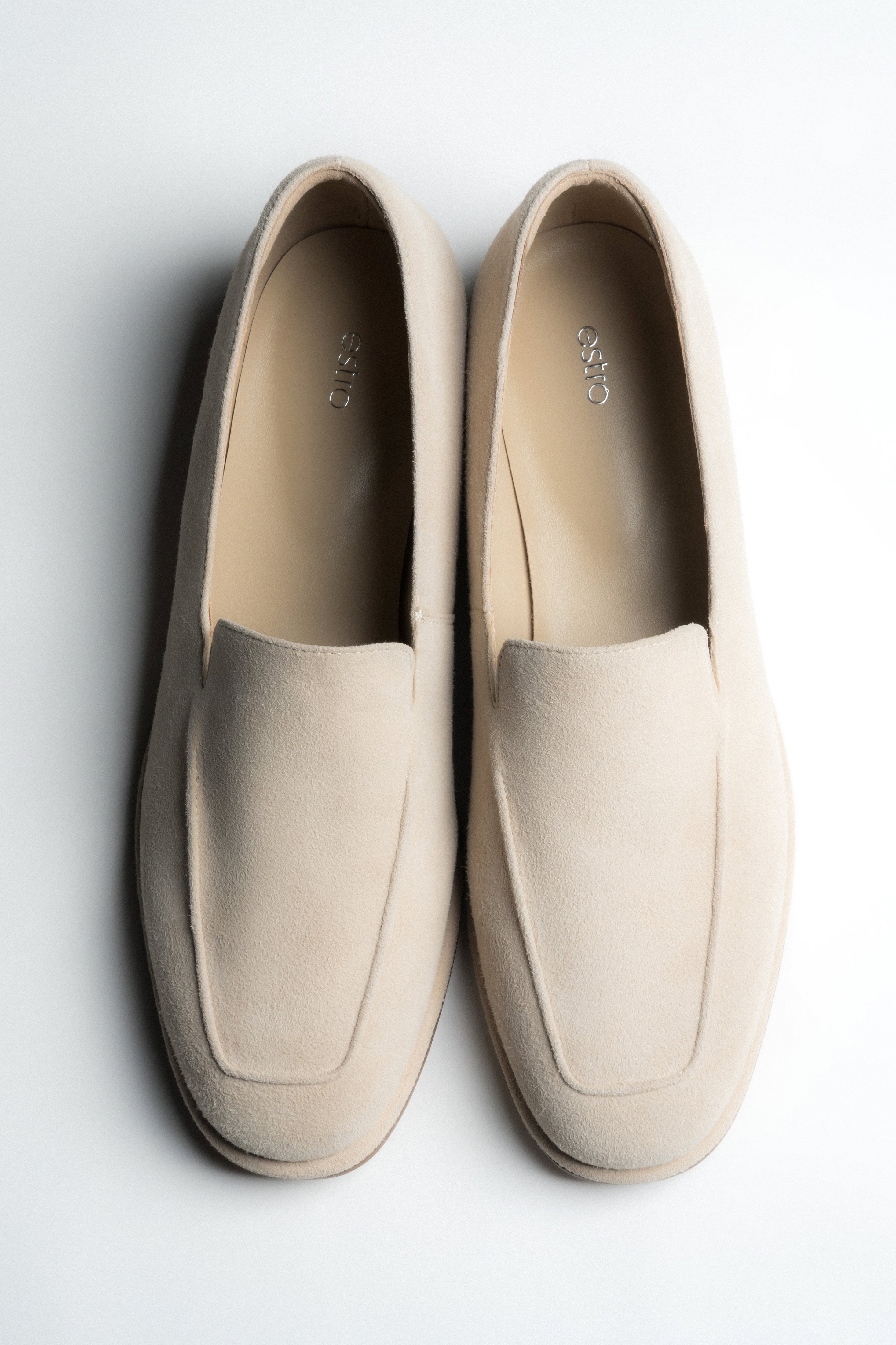 Women's beige velour loafers for narrow feet by Estro