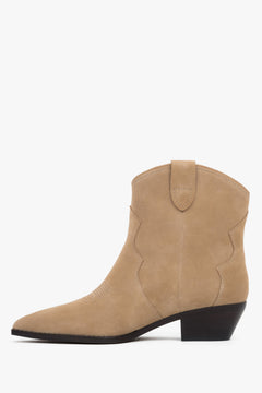 Women’s cowboy boots Estro, low, beige, made of genuine velour.