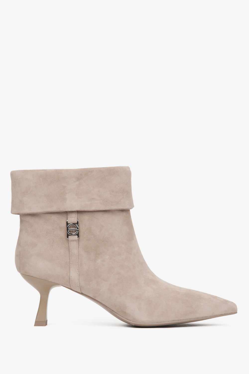 Women's Beige Velour Low-Heeled Ankle Boots Estro ER00116172