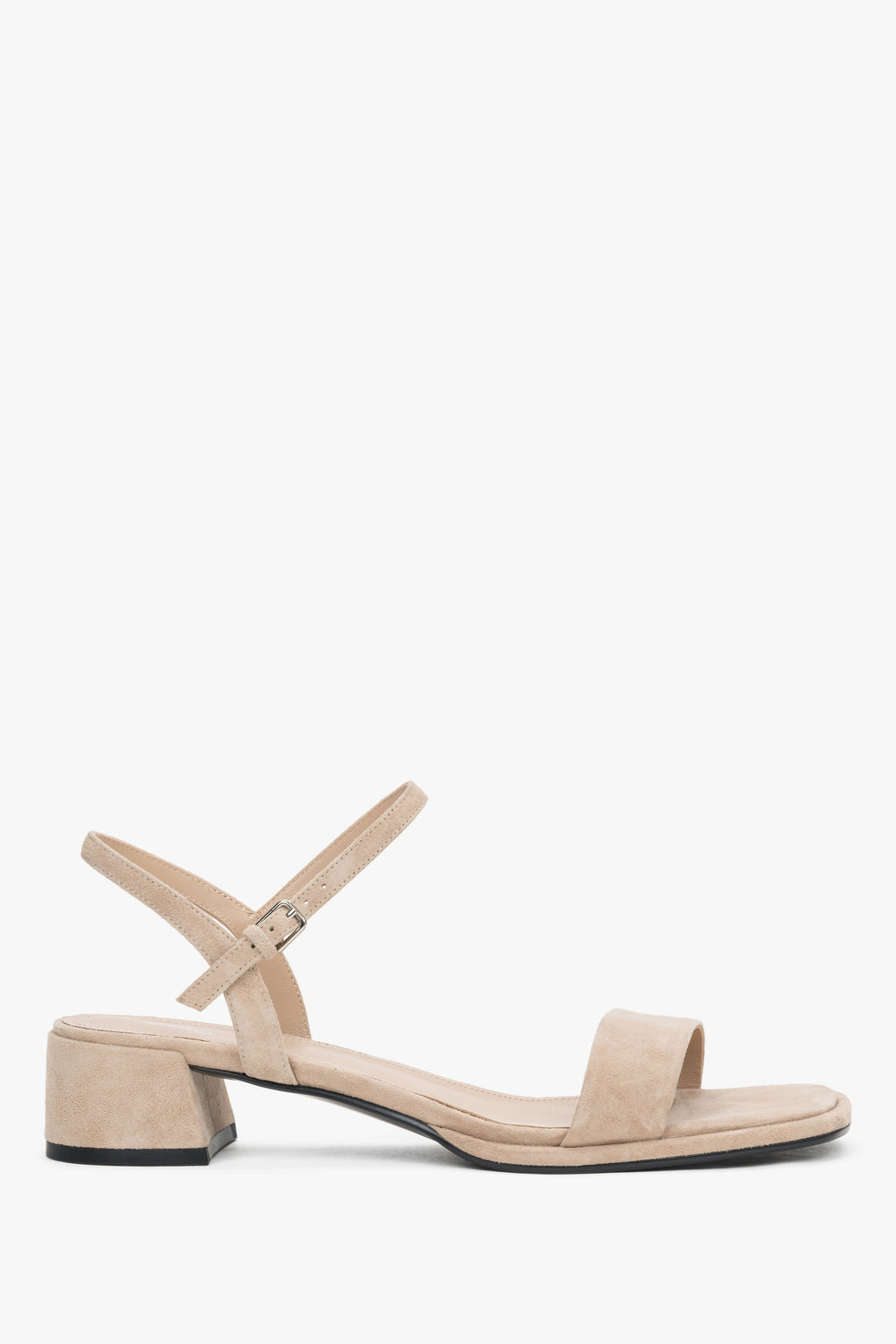 Women's Beige Genuine Velour Sandals on a Low Block Heel Estro ER00119707.