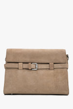 Women's beige velour shoulder bag with decorative buckle by Estro