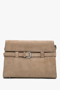 Women's beige velour shoulder bag with decorative buckle by Estro