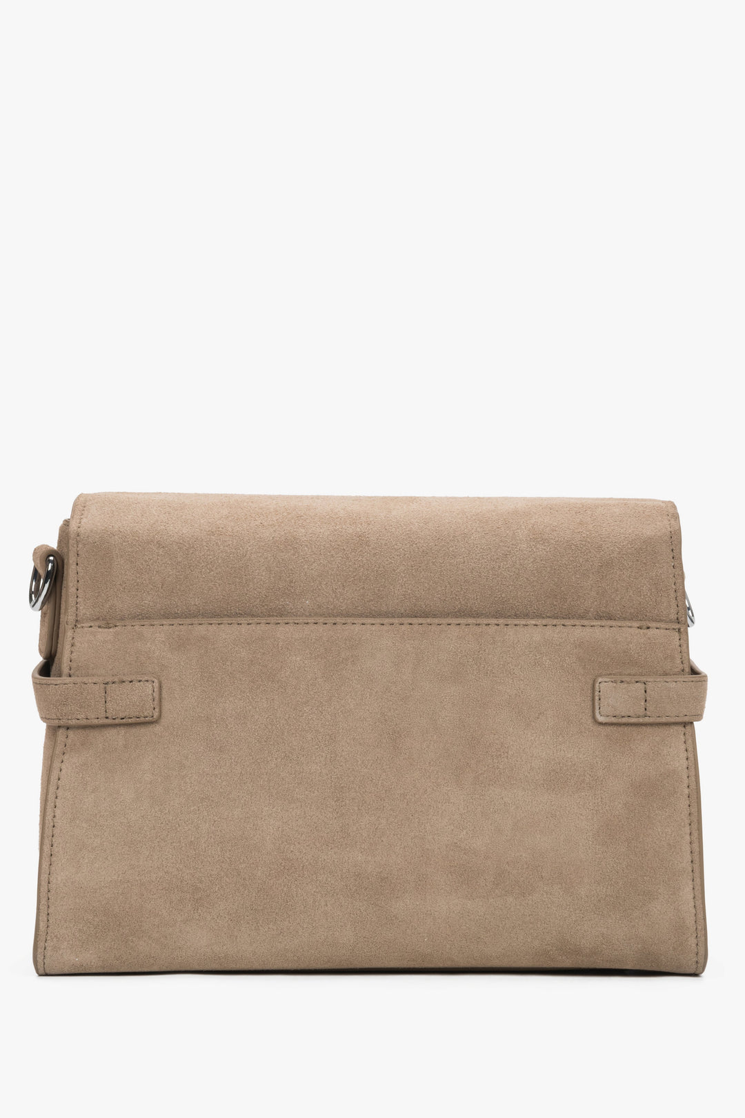 Back view of women's beige velour shoulder bag by Estro