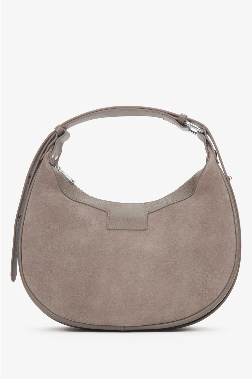 Women's Beige Genuine Velour Shoulder Bag in Half-Moon Shape Estro ER00116650.