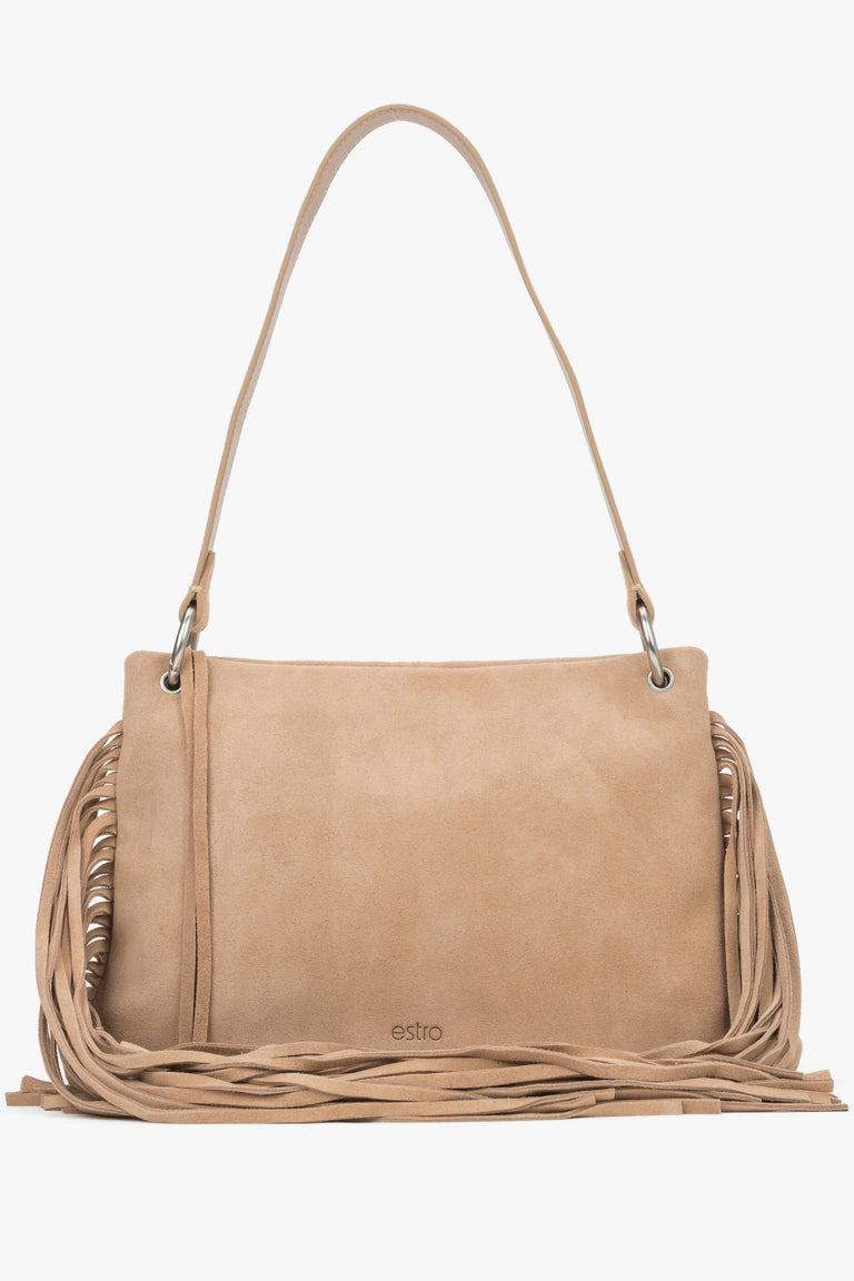 Women's beige Estro shoulder bag made of natural velour.