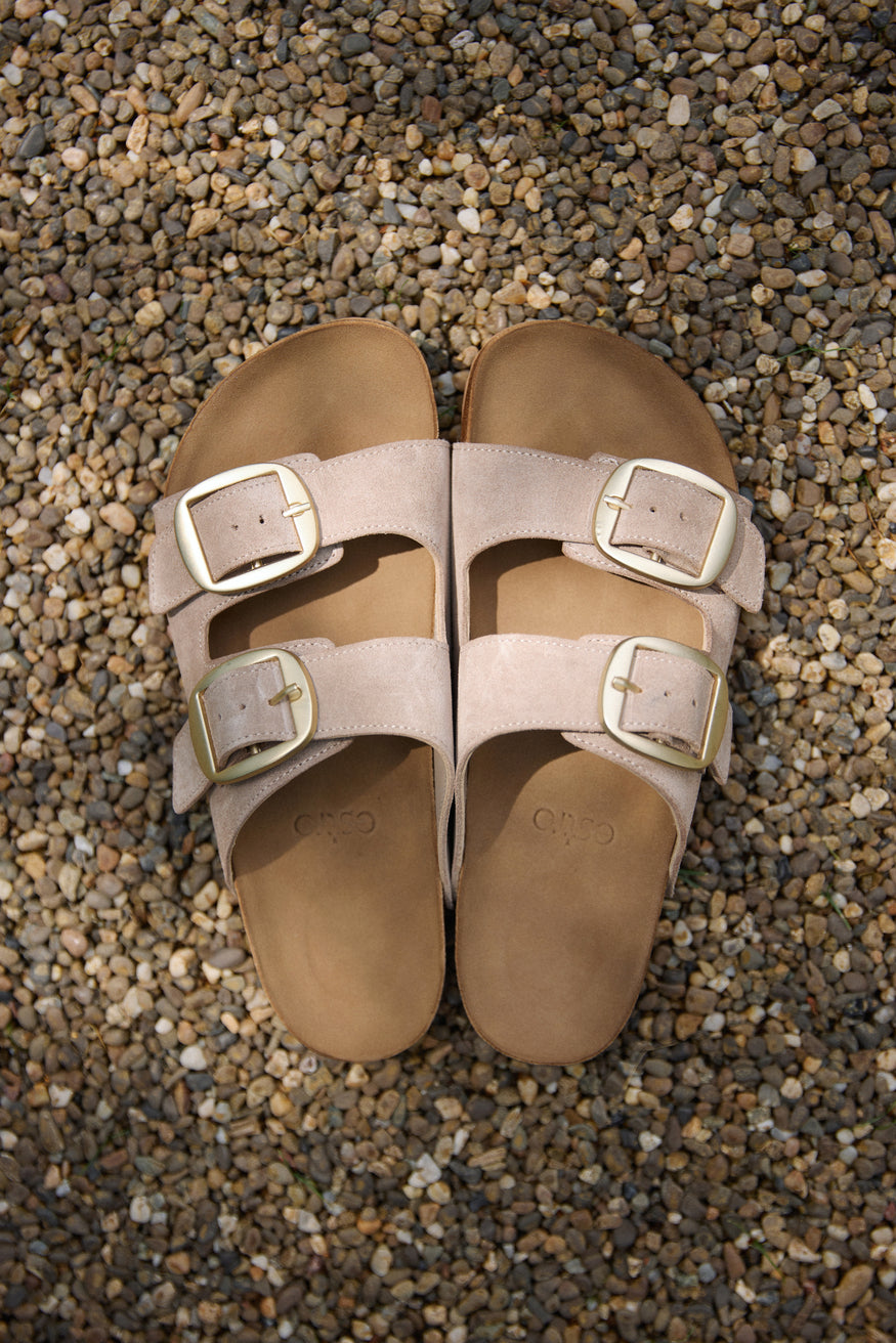 Women's Beige Velour Slide Sandals with Thick Straps Estro ER00115134