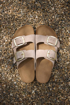 Women's Beige Velour Slide Sandals with Thick Straps Estro ER00115134