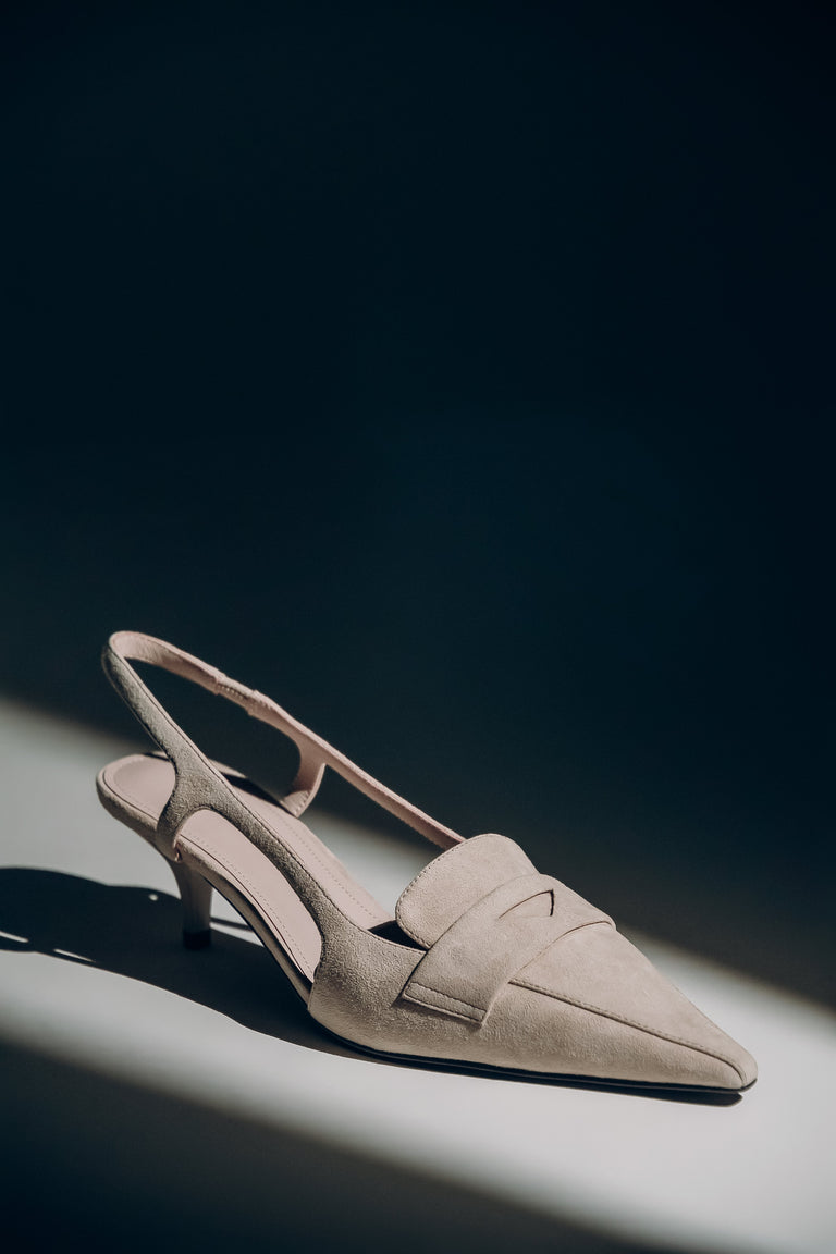 Women's Beige Velour Slingback Pumps on Kitten Heel Estro ER00119676.