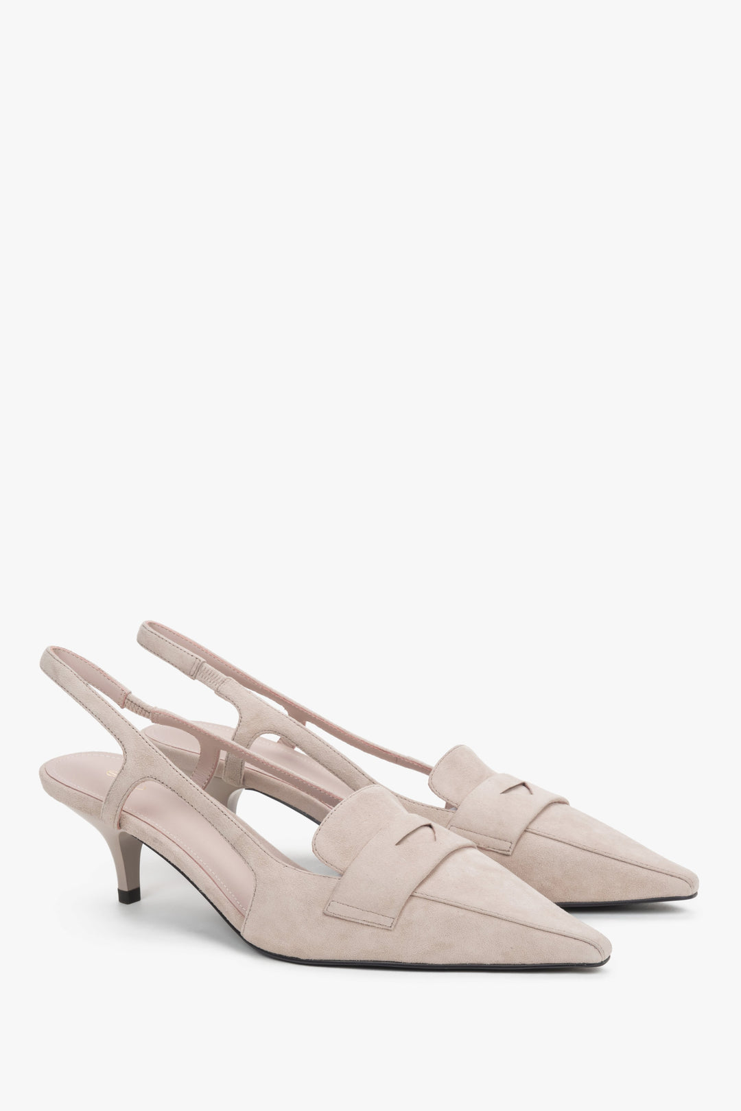 Women's beige natural velour slingback heels with a kitten heel by Estro.