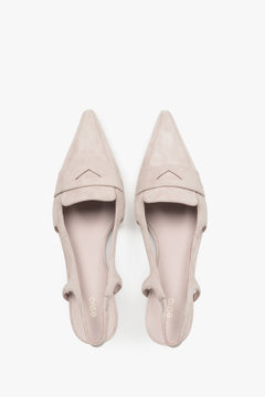 Elegant beige velour slingbacks for women featuring a comfortable kitten heel, from Estro.
