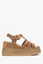 Women's Beige Wedge Sandals with Jute Braided Trim made of Soft Genuine Velour Estro ER00119636.