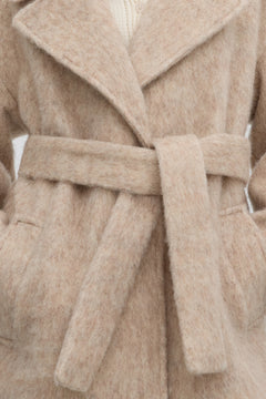 Women's Beige Wool Belted Wrap Trench Coat Estro ER00115603