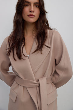 With Wool and Wide Collar, Beige Ankle-Length Women’s Coat Estro ER00117902.