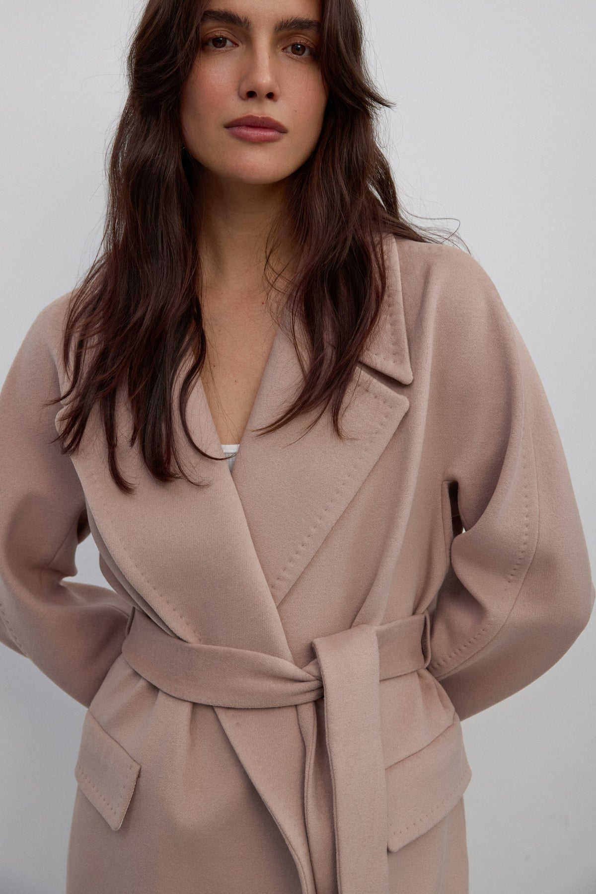 With Wool and Wide Collar, Beige Ankle-Length Women’s Coat Estro ER00117902.