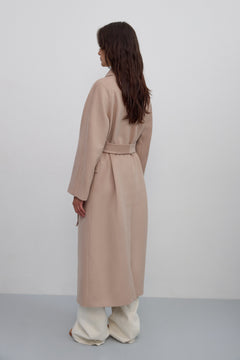 Beige Women’s Coat Estro ER00117902, Ankle-Length, with Wool and Wide Collar.
