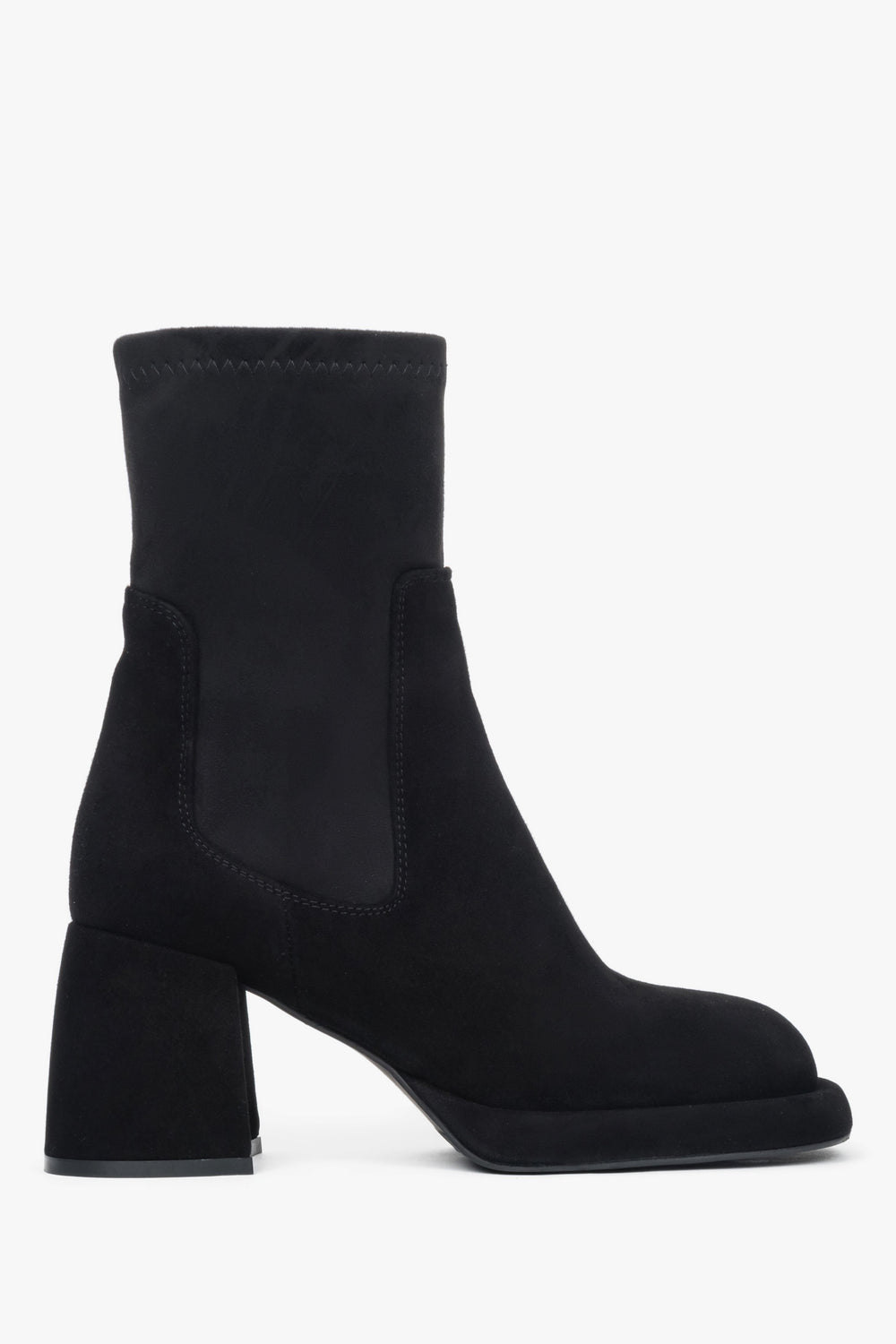 Women's Black Ankle Boots made of Genuine Velour and Stretch with a Stable Heel Estro ER00118219.