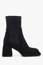 Women's Black Ankle Boots made of Genuine Velour and Stretch with a Stable Heel Estro ER00118219.