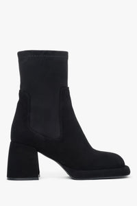 Women's Black Velour and Stretch Ankle Boots with Stable Heel Estro ER00118219.