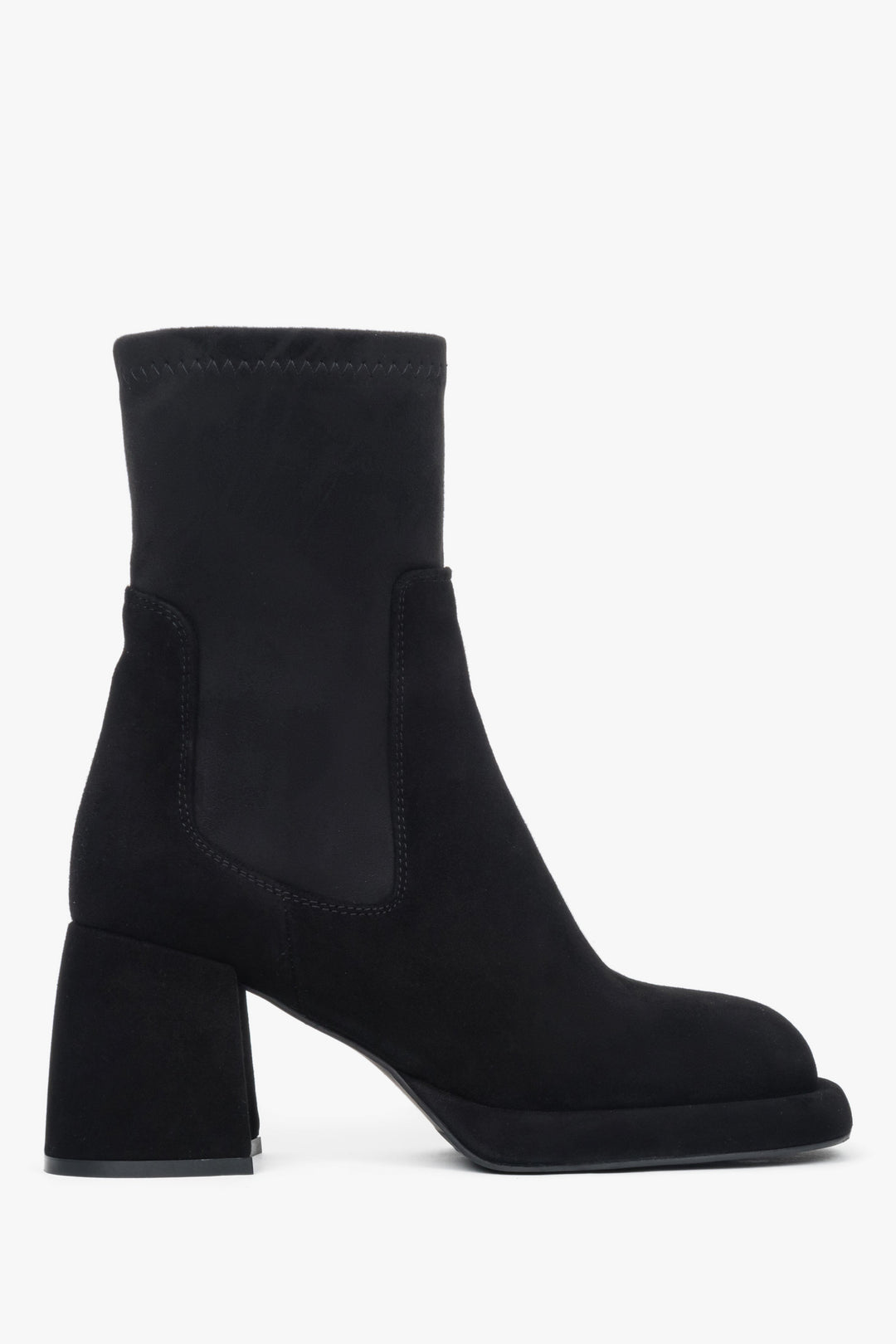 Women's Black Ankle Boots made of Genuine Velour and Stretch with a Stable Heel Estro ER00118219.