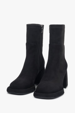Women’s black ankle boots made of genuine velour and stretch with a stable heel Estro ER00118219.