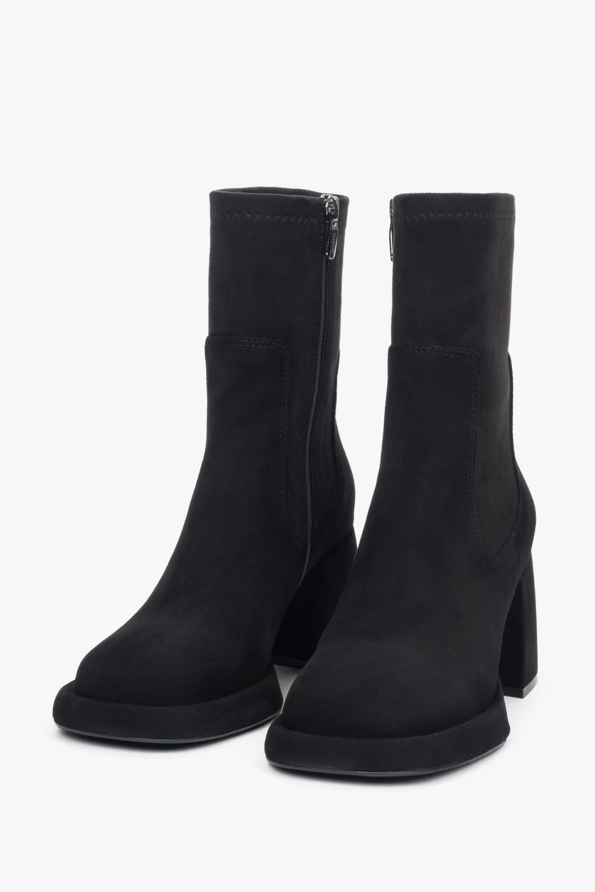 Women’s black ankle boots made of genuine velour and stretch with a stable heel Estro ER00118219.