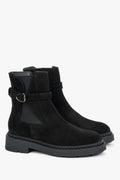 Women's Black Ankle Boots with Decorative Strap made of Premium Italian Velour Estro ER00120748.