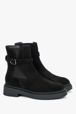 Women's Black Ankle Boots with Decorative Strap made of Premium Italian Velour Estro ER00120748.
