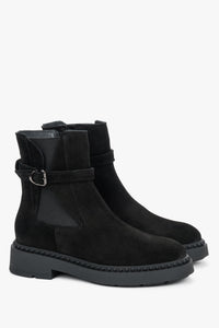 Women's Black Ankle Boots with Decorative Strap made of Premium Italian Velour Estro ER00120748.