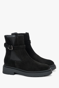 Women's Black Ankle Boots with Decorative Strap made of Premium Italian Velour Estro ER00120748.