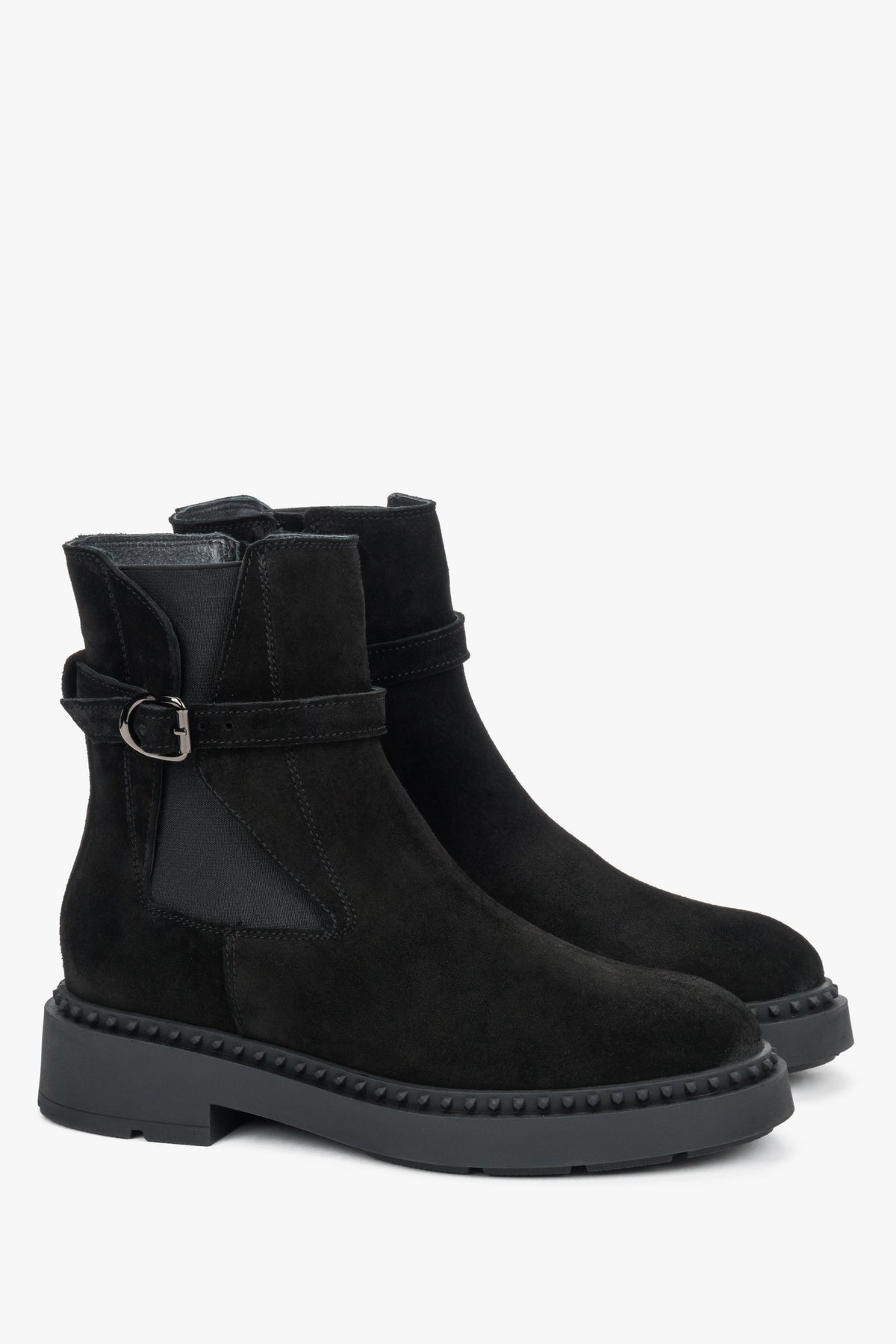 Women's Black Ankle Boots with Decorative Strap made of Premium Italian Velour Estro ER00120748.